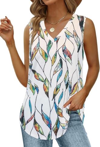 Grace's Secret Womens Fashion Summer Tank Tops V Neck Tops Casaul Sleeveless Shirts Loose Flowy Tunics Tees in Saudi Arabia