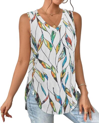 Grace's Secret Womens Fashion Summer Tank Tops V Neck Tops Casaul Sleeveless Shirts Loose Flowy Tunics Tees in Saudi Arabia