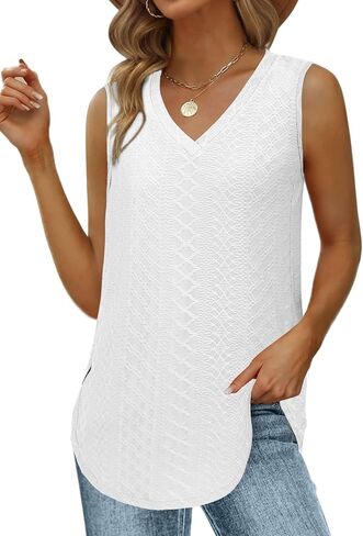 Grace's Secret Womens Fashion Summer Tank Tops V Neck Tops Casaul Sleeveless Shirts Loose Flowy Tunics Tees in Saudi Arabia
