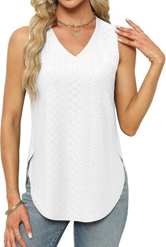Grace's Secret Womens Fashion Summer Tank Tops V Neck Tops Casaul Sleeveless Shirts Loose Flowy Tunics Tees in Saudi Arabia
