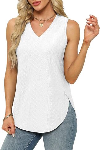 Grace's Secret Womens Fashion Summer Tank Tops V Neck Tops Casaul Sleeveless Shirts Loose Flowy Tunics Tees in Saudi Arabia