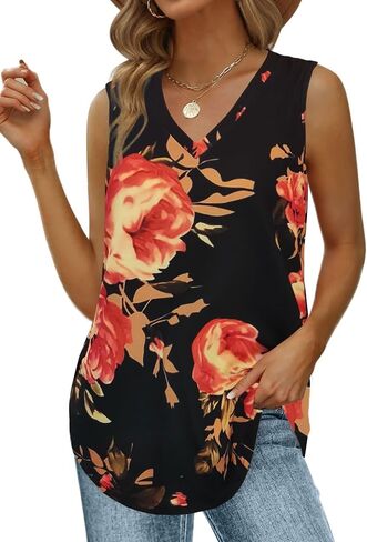 Grace's Secret Womens Fashion Summer Tank Tops V Neck Tops Casaul Sleeveless Shirts Loose Flowy Tunics Tees in Saudi Arabia