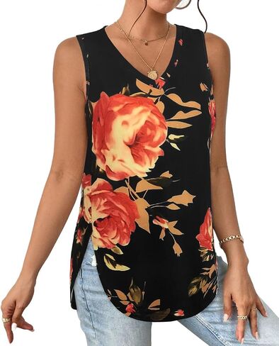 Grace's Secret Womens Fashion Summer Tank Tops V Neck Tops Casaul Sleeveless Shirts Loose Flowy Tunics Tees in Saudi Arabia