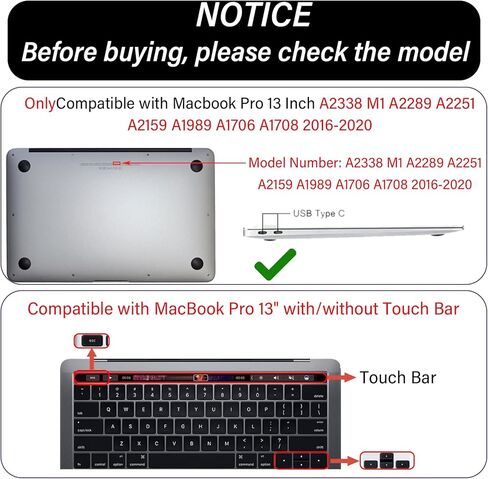 متوافق مع حافظة MacBook pro مقاس 13 بوصة، 2020 2019 2018 2017 2016 (A2338 M1/A2159/A2251/A2289/A1989/A1706) مع معرف اللمس وحزمة من واقيات لوحة المفاتيح، غطاء صلب للكمبيوتر المحمول (بقرة بنية) in Kuwait