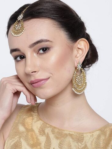 أزواج أقراط بولكي الهندية التقليدية المطلية بالذهب مع مانغ تيكا الجميلة in Saudi Arabia