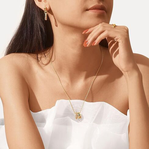 Vintage Ring Necklace with Double-Ring Pendant Promise Love Circle CZ Necklace Dainty Cubic Zirconia Halo Choker Necklaces for Women Matching Jewelry Set Gifts for Anniversary in Saudi Arabia