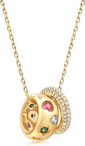 Vintage Ring Necklace with Double-Ring Pendant Promise Love Circle CZ Necklace Dainty Cubic Zirconia Halo Choker Necklaces for Women Matching Jewelry Set Gifts for Anniversary in Saudi Arabia