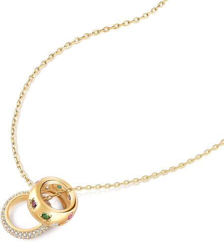 Vintage Ring Necklace with Double-Ring Pendant Promise Love Circle CZ Necklace Dainty Cubic Zirconia Halo Choker Necklaces for Women Matching Jewelry Set Gifts for Anniversary in Saudi Arabia