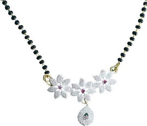 multi flower Traditional Ethnic AD Mangalsutra Chain Pendant for Women Gifts for Women Valentines Gift.., Small, Black in Saudi Arabia