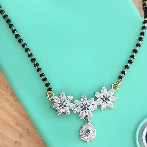 multi flower Traditional Ethnic AD Mangalsutra Chain Pendant for Women Gifts for Women Valentines Gift.., Small, Black in Saudi Arabia