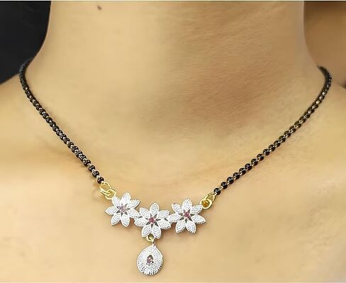 multi flower Traditional Ethnic AD Mangalsutra Chain Pendant for Women Gifts for Women Valentines Gift.., Small, Black in Saudi Arabia
