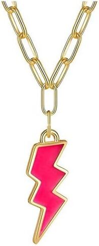 Fuqimanman2020 2 PCS Preppy Lightning Earrings Pendant Necklaces Set, Cute Pink Blue Trendy Y2K Jewelry Gold Huggie Hoop Gifts in Saudi Arabia