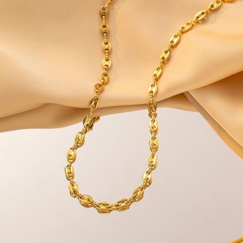 2Pcs Paperclip Chain Jewelry Set,14K Gold Coffee Bean Link Necklace Charm Stainless Steel Bracelets Trendy Aesthetic Pig Nose Necklace Bracelets Gift in Saudi Arabia