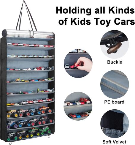 KISLANE Display Case Compatible with Hot Wheels Cars, Matchbox Cars, Monster Jam Trucks, Dustproof Hanging Display Case for Hot Wheels, Matchbox Cars, Monster Jam Trucks (Rectangular-Black) in Saudi Arabia