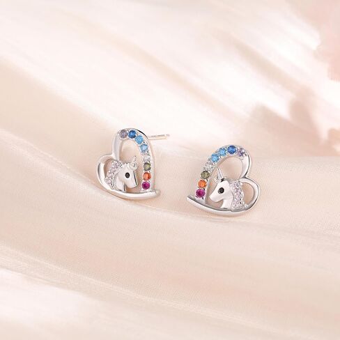 Hypoallergenic Sloth/Unicorn/Cat/Cross Stud Earrings for Women 925 Sterling Silver Colorful Animal Heart Earring Studs for Sensitive Ears, Birthday Jewelry Gifts for in Saudi Arabia