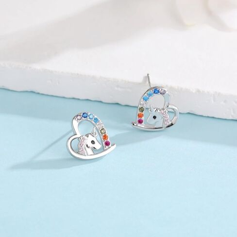 Hypoallergenic Sloth/Unicorn/Cat/Cross Stud Earrings for Women 925 Sterling Silver Colorful Animal Heart Earring Studs for Sensitive Ears, Birthday Jewelry Gifts for in Saudi Arabia