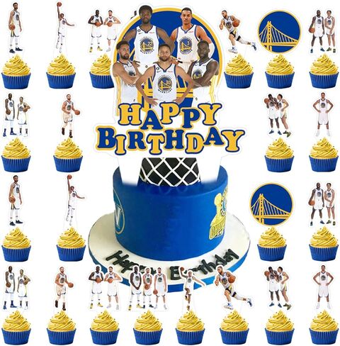 37Pack Golden State Basketball Team Cake Decorations,Warriors Party Supplies with 36pcs Cupcake Toppers, 1pcs Big Cake Topper for Basketball Birthday Party Supplies in Saudi Arabia