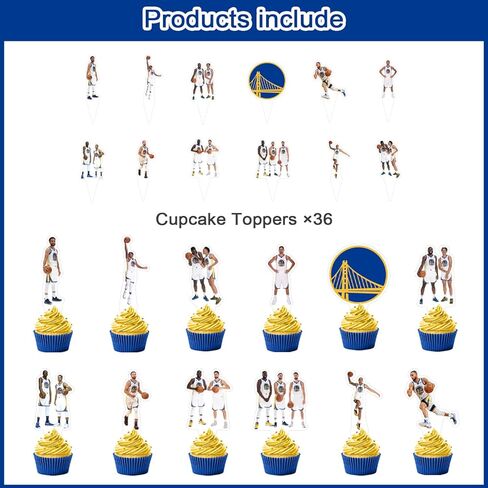 37Pack Golden State Basketball Team Cake Decorations,Warriors Party Supplies with 36pcs Cupcake Toppers, 1pcs Big Cake Topper for Basketball Birthday Party Supplies in Saudi Arabia