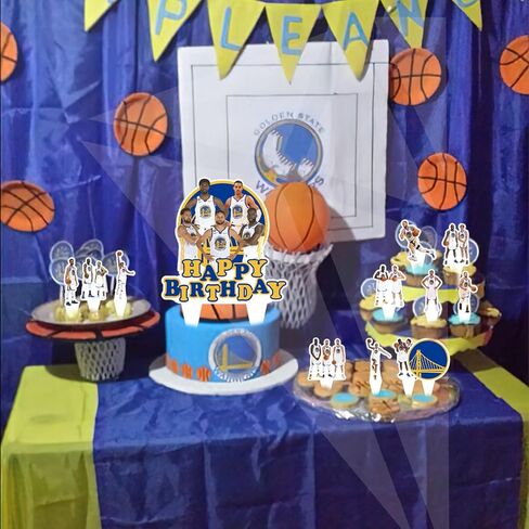 37Pack Golden State Basketball Team Cake Decorations,Warriors Party Supplies with 36pcs Cupcake Toppers, 1pcs Big Cake Topper for Basketball Birthday Party Supplies in Saudi Arabia