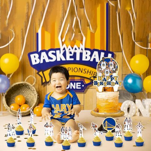 37Pack Golden State Basketball Team Cake Decorations,Warriors Party Supplies with 36pcs Cupcake Toppers, 1pcs Big Cake Topper for Basketball Birthday Party Supplies in Saudi Arabia