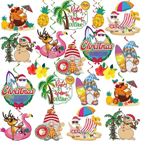 40pcs Christmas Summer Hanging Swirls Decorations, NO-DIY Christmas Summer Party Decorations, Mele Kalikimaka Christmas Decorations Flamingo Beach Tropical Hawaiian Christmas Decorations in Saudi Arabia