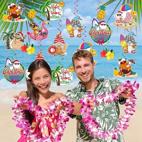 40pcs Christmas Summer Hanging Swirls Decorations, NO-DIY Christmas Summer Party Decorations, Mele Kalikimaka Christmas Decorations Flamingo Beach Tropical Hawaiian Christmas Decorations in Saudi Arabia