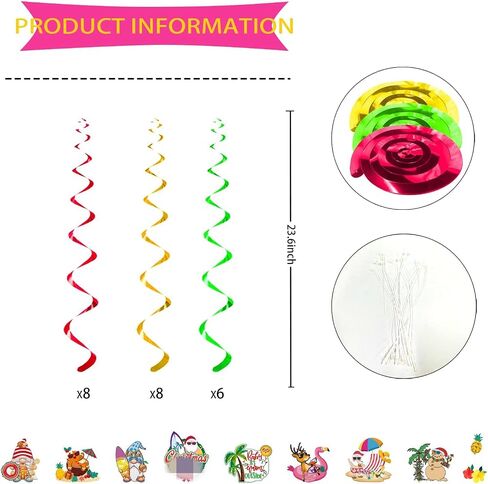40pcs Christmas Summer Hanging Swirls Decorations, NO-DIY Christmas Summer Party Decorations, Mele Kalikimaka Christmas Decorations Flamingo Beach Tropical Hawaiian Christmas Decorations in Saudi Arabia