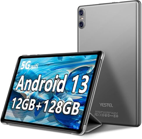 YESTEL أحدث جهاز لوحي 2024 Android 13 Tablet 10.1 بوصة مع معالج ثماني النواة، ذاكرة وصول عشوائي 12 جيجابايت + ذاكرة تخزين داخلية 128 جيجابايت (توسيع إلى 1 تيرابايت)، شاشة IPS HD، واي فاي، بلوتوث، نظام تحديد المواقع العالمي، 6000 مللي أمبير، مع حافظة - رما in Saudi Arabia