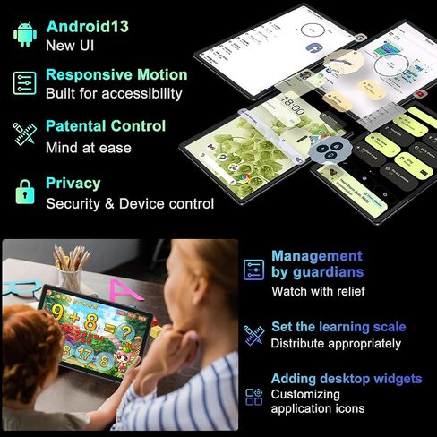YESTEL أحدث جهاز لوحي 2024 Android 13 Tablet 10.1 بوصة مع معالج ثماني النواة، ذاكرة وصول عشوائي 12 جيجابايت + ذاكرة تخزين داخلية 128 جيجابايت (توسيع إلى 1 تيرابايت)، شاشة IPS HD، واي فاي، بلوتوث، نظام تحديد المواقع العالمي، 6000 مللي أمبير، مع حافظة - رما in Saudi Arabia