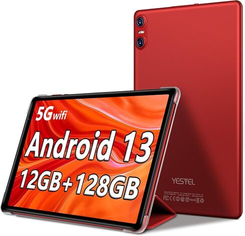 YESTEL أحدث جهاز لوحي 2024 Android 13 Tablet 10.1 بوصة مع معالج ثماني النواة، ذاكرة وصول عشوائي 12 جيجابايت + ذاكرة تخزين داخلية 128 جيجابايت (توسيع إلى 1 تيرابايت)، شاشة IPS HD، واي فاي، بلوتوث، نظام تحديد المواقع العالمي، 6000 مللي أمبير، مع حافظة - رما in Saudi Arabia