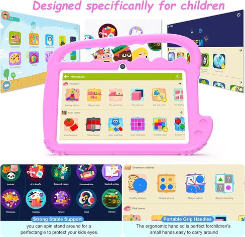 جهاز لوحي للأطفال مقاس 7 بوصة للأولاد والبنات، جهاز Android 12 جهازًا لوحيًا للأطفال، ذاكرة وصول عشوائي سعتها 4 جيجابايت وذاكرة قراءة فقط 32 جيجابايت، جهاز لوحي للأطفال الصغار مزود بتقنية WIFI وبلوتوث وشاشة IPS آمنة للعين، ومراقبة أبوية، وكاميرا مزدوجة حا in Kuwait