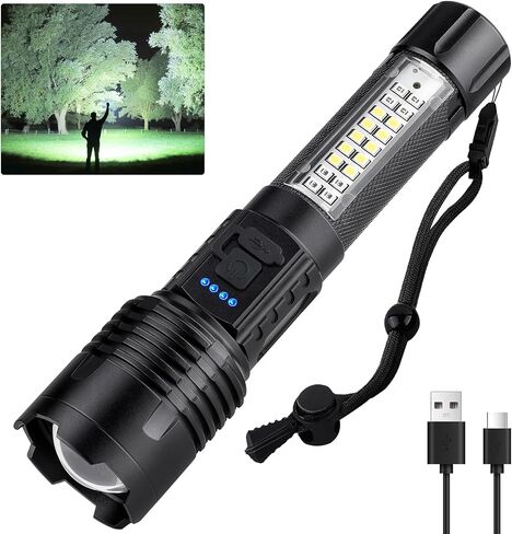 Flashlights High Lumens Rechargeable - 990000 Lumen Super Bright Flashlight with 7 Modes, IPX6 Waterproof, Mid-Size LED Flash Light for Home & Outdoor Activity in Saudi Arabia