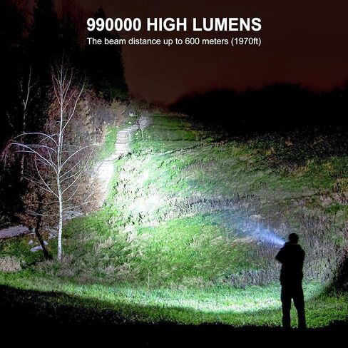 Flashlights High Lumens Rechargeable - 990000 Lumen Super Bright Flashlight with 7 Modes, IPX6 Waterproof, Mid-Size LED Flash Light for Home & Outdoor Activity in Saudi Arabia