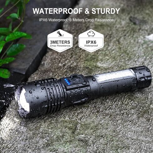 Flashlights High Lumens Rechargeable - 990000 Lumen Super Bright Flashlight with 7 Modes, IPX6 Waterproof, Mid-Size LED Flash Light for Home & Outdoor Activity in Saudi Arabia