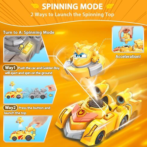 Super Wings Race Car Toys, 5 in Jett Spinning Tops and Race Car Toys for Kids, 2-in-1 Mode Vehicle Toys Cars for 3 4 5 6 7 8 Year Old Boys in Kuwait