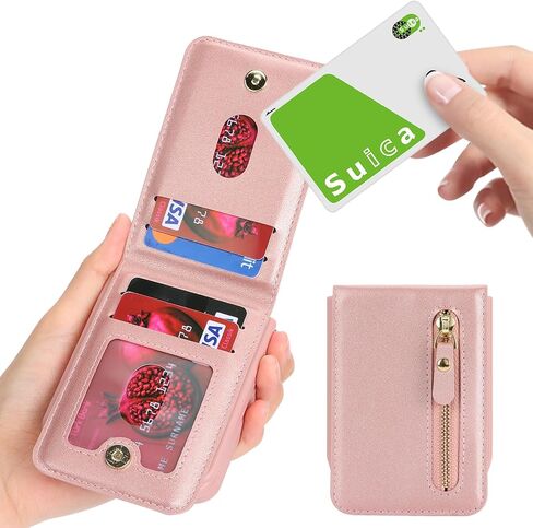 Cavor for Samsung Galaxy Z Flip 4 Case Wallet with for Women,Galaxy Z Flip 4 Case with Strap,Crossbody Strap Lanyard Card Holder Stand,Flip 4 Phone Case Cute,Leather Zipper Pocket Cover-Rosegold in Saudi Arabia
