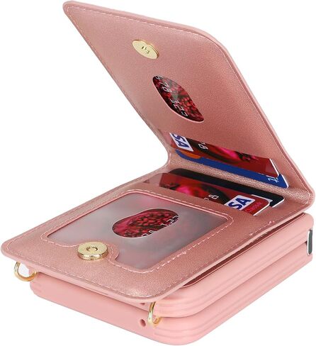 Cavor for Samsung Galaxy Z Flip 4 Case Wallet with for Women,Galaxy Z Flip 4 Case with Strap,Crossbody Strap Lanyard Card Holder Stand,Flip 4 Phone Case Cute,Leather Zipper Pocket Cover-Rosegold in Saudi Arabia
