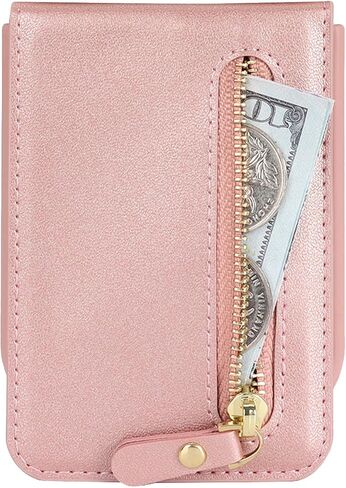 Cavor for Samsung Galaxy Z Flip 4 Case Wallet with for Women,Galaxy Z Flip 4 Case with Strap,Crossbody Strap Lanyard Card Holder Stand,Flip 4 Phone Case Cute,Leather Zipper Pocket Cover-Rosegold in Saudi Arabia