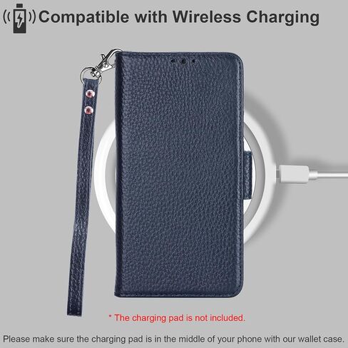 Bocasal Wallet Case for iPhone 15 Pro 5G, Genuine Leather Support Wireless Charging RFID Blocking Flip Case Card Slots Holder, Kickstand Book Folding Folio Cover with Wrist Strap 6.1 Inch(Royal Blue) in Saudi Arabia