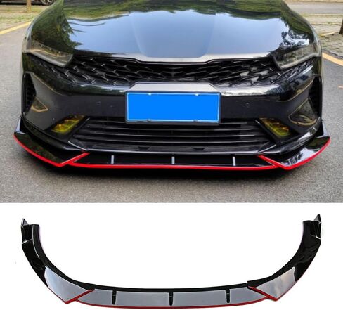 الشفة الأمامية الممتصة للصدمات متوافقة مع 2021 2022 2023 2024 Kia ​​K5، طقم جسم سد الهواء الأمامي ABS موزع فاصل الذقن 3 قطع/1 مجموعة، أسود لامع مع خط أحمر in Kuwait