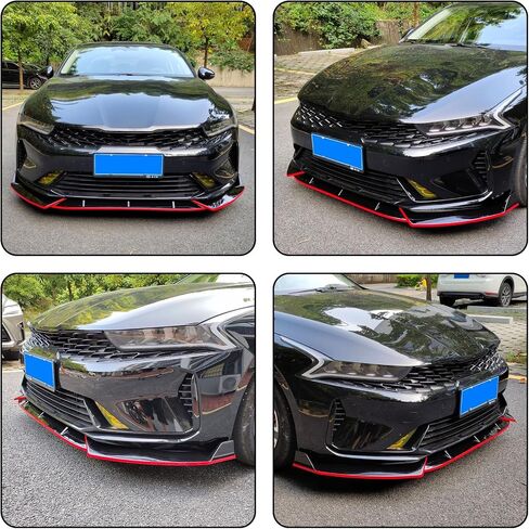الشفة الأمامية الممتصة للصدمات متوافقة مع 2021 2022 2023 2024 Kia ​​K5، طقم جسم سد الهواء الأمامي ABS موزع فاصل الذقن 3 قطع/1 مجموعة، أسود لامع مع خط أحمر in Kuwait