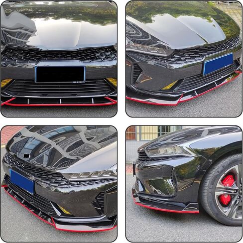 الشفة الأمامية الممتصة للصدمات متوافقة مع 2021 2022 2023 2024 Kia ​​K5، طقم جسم سد الهواء الأمامي ABS موزع فاصل الذقن 3 قطع/1 مجموعة، أسود لامع مع خط أحمر in Kuwait