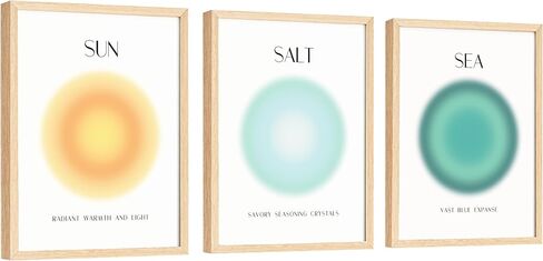 ملصقات EXCOOL CLUB Coastal Aura لجمالية الغرفة - 12 × 16 لوحة فنية جدارية من ملح البحر، صور هالة عصرية، مطبوعات شاطئية، مطبوعات طاقة إيجابية للمحيط، ديكور غرفة روحية تجريدية (غير مؤطرة) in Kuwait