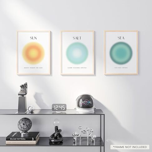 ملصقات EXCOOL CLUB Coastal Aura لجمالية الغرفة - 12 × 16 لوحة فنية جدارية من ملح البحر، صور هالة عصرية، مطبوعات شاطئية، مطبوعات طاقة إيجابية للمحيط، ديكور غرفة روحية تجريدية (غير مؤطرة) in Kuwait