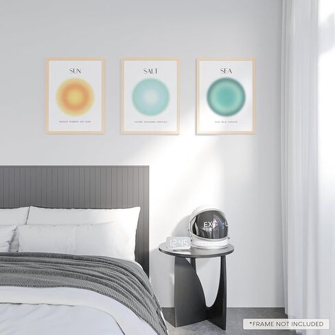 ملصقات EXCOOL CLUB Coastal Aura لجمالية الغرفة - 12 × 16 لوحة فنية جدارية من ملح البحر، صور هالة عصرية، مطبوعات شاطئية، مطبوعات طاقة إيجابية للمحيط، ديكور غرفة روحية تجريدية (غير مؤطرة) in Kuwait