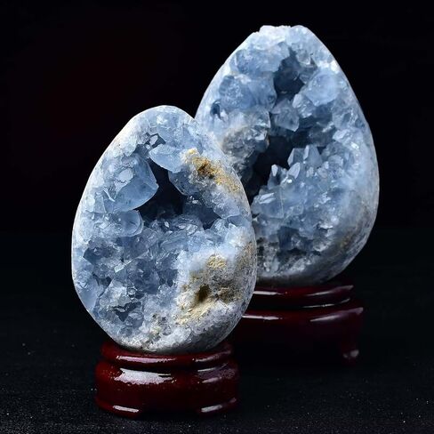 مجموعة عينات معدنية من حجر السيليستيت الأزرق الطبيعي للشفاء على شكل بيضة من الكريستال مع حامل ديكور مكتب منزلي 3.5-4.0 رطل in Kuwait