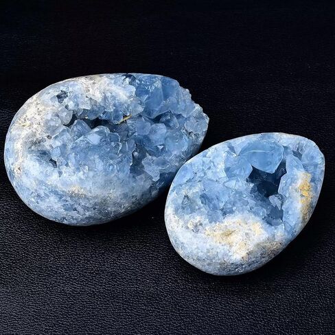 مجموعة عينات معدنية من حجر السيليستيت الأزرق الطبيعي للشفاء على شكل بيضة من الكريستال مع حامل ديكور مكتب منزلي 3.5-4.0 رطل in Kuwait