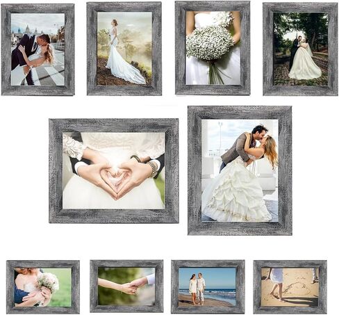 مجموعة إطار صور زجاجي مع اثنين 8 × 10، أربعة 5 × 7، أربعة 4 × 6، إطار جداري لمعرض الكولاج الريفي، إطارات صور خشبية لبيت المزرعة لديكور معرض جدار غرفة المعيشة أو المكتب، أسود ريفي in Saudi Arabia