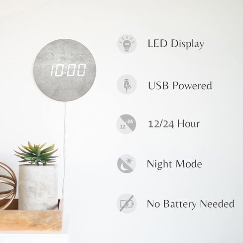 Minimalist LED Digital Wall Clock – USB Powered | Metallic Blue Style | 12/24 Hour, Night Mode, Silent Clock | Room Decor for Kitchen, Living Room, Bedroom, Classroom, Office (9 in) in Saudi Arabia
