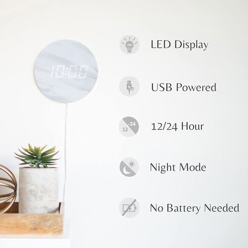 ساعة حائط رقمية LED بسيطة - تعمل بمنفذ USB | نمط الخرسانة الرمادية | 12/24 ساعة، الوضع الليلي، الساعة الصامتة | ديكور غرفة للمطبخ، غرفة المعيشة، غرفة النوم، الفصل الدراسي، المكتب (9 بوصات) in Kuwait